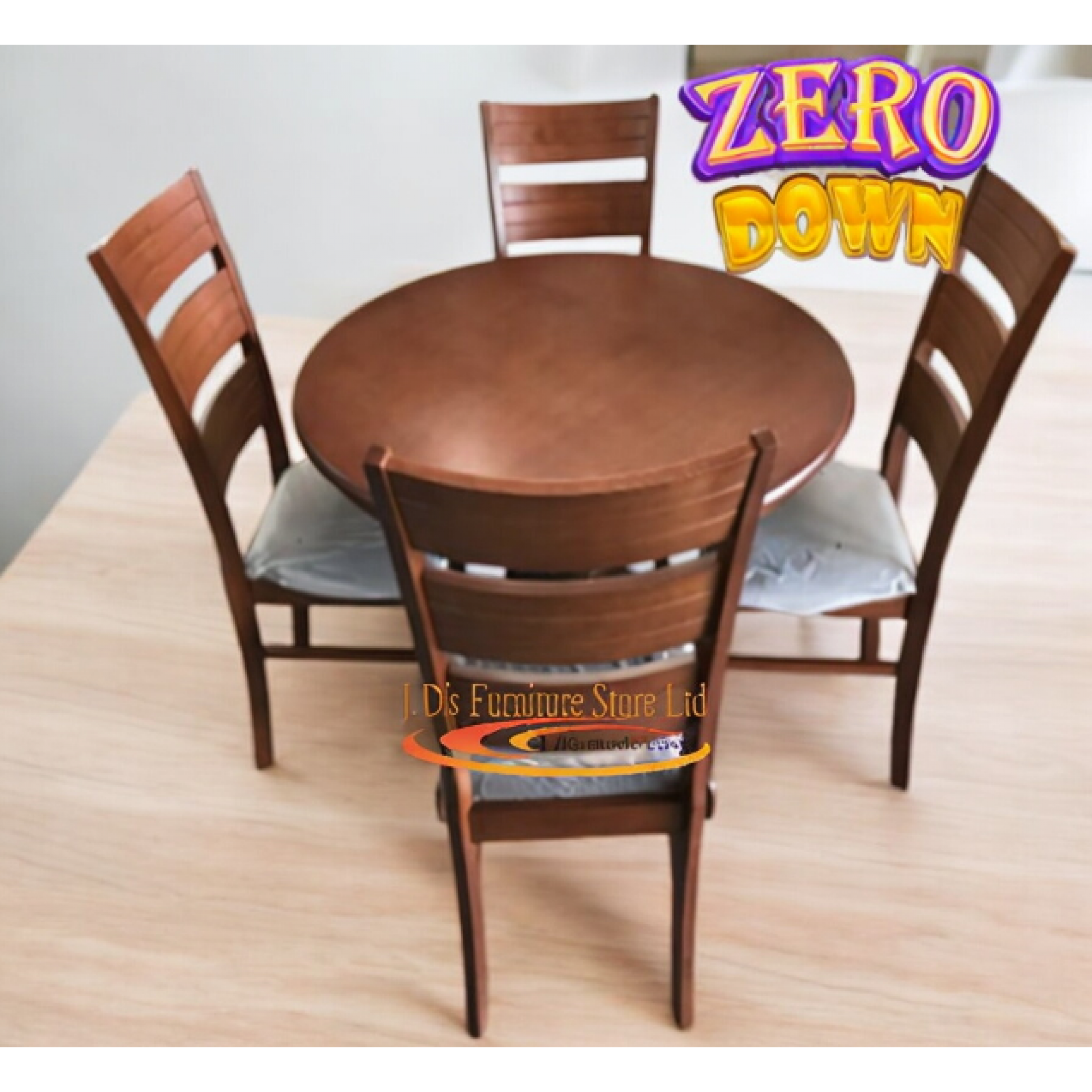 DINING SET- ROME 5PC ROUND TABLE W/BROWN PADDING FABRIC (1 T, 4CHRS) (IMPORTED WOOD)