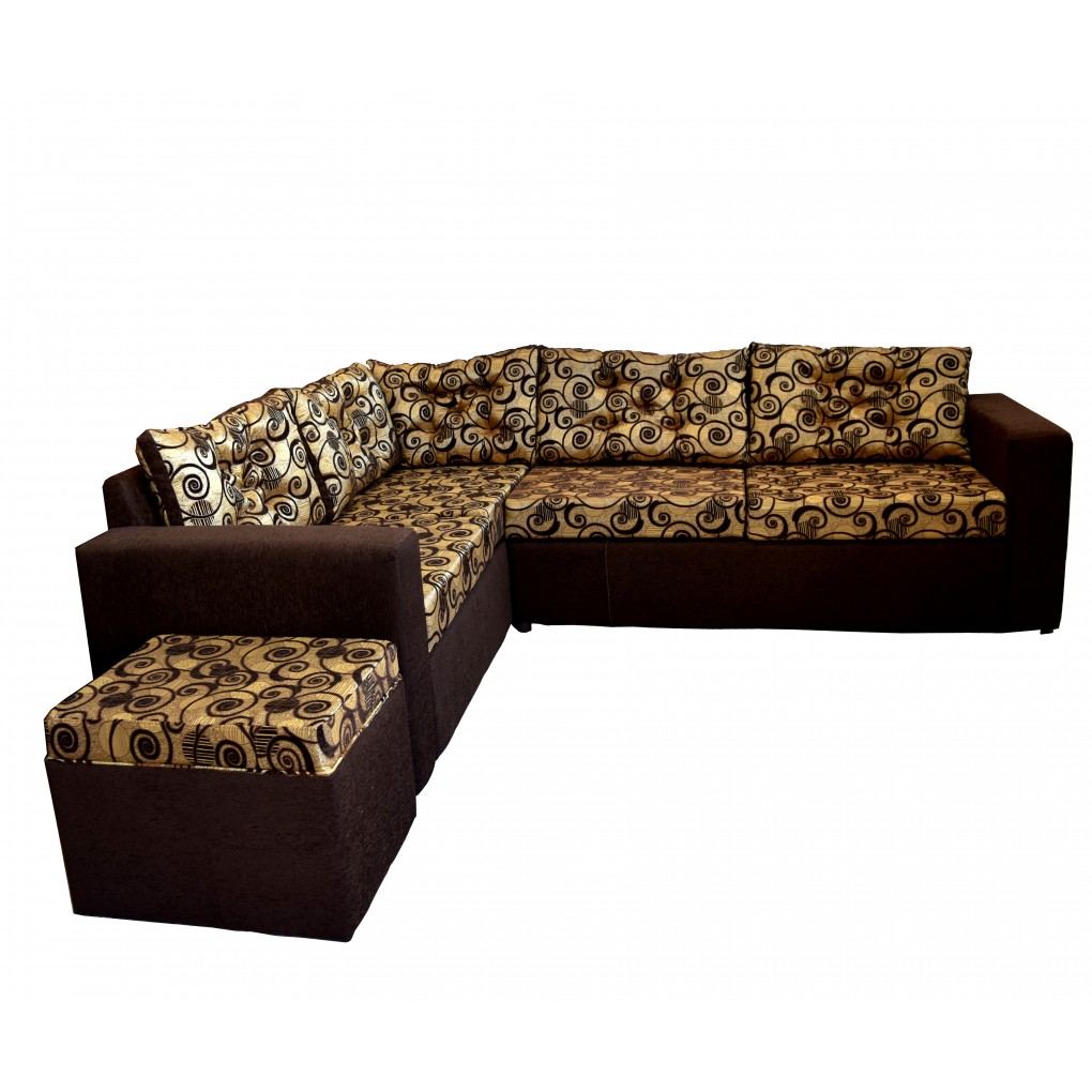 3Pc Corner Sectional D/Brown With Cream And Brown Swirl Cushions