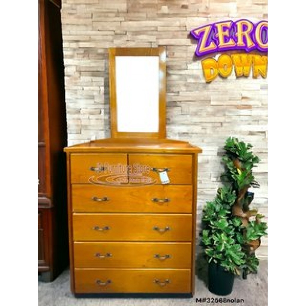 CHEST OF DRAWERS- CEDAR 34X34 W/MIRROR 5 DRAWERS