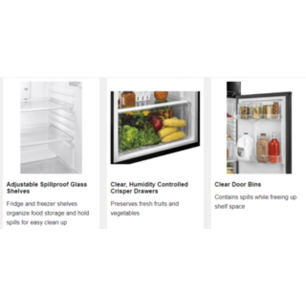 REFRIGERATOR- HAIER 18 CU FT TOP MOUNT, S/STEEL, NO FROST, GLASS SHELVESThe Haier HRT18F1APS is an 18.1 cu ft top mount refrigerator with adjustable spillproof glass shelves. It has a flat smooth door style and reversible hinges.  Adjustable Spillproof Gl