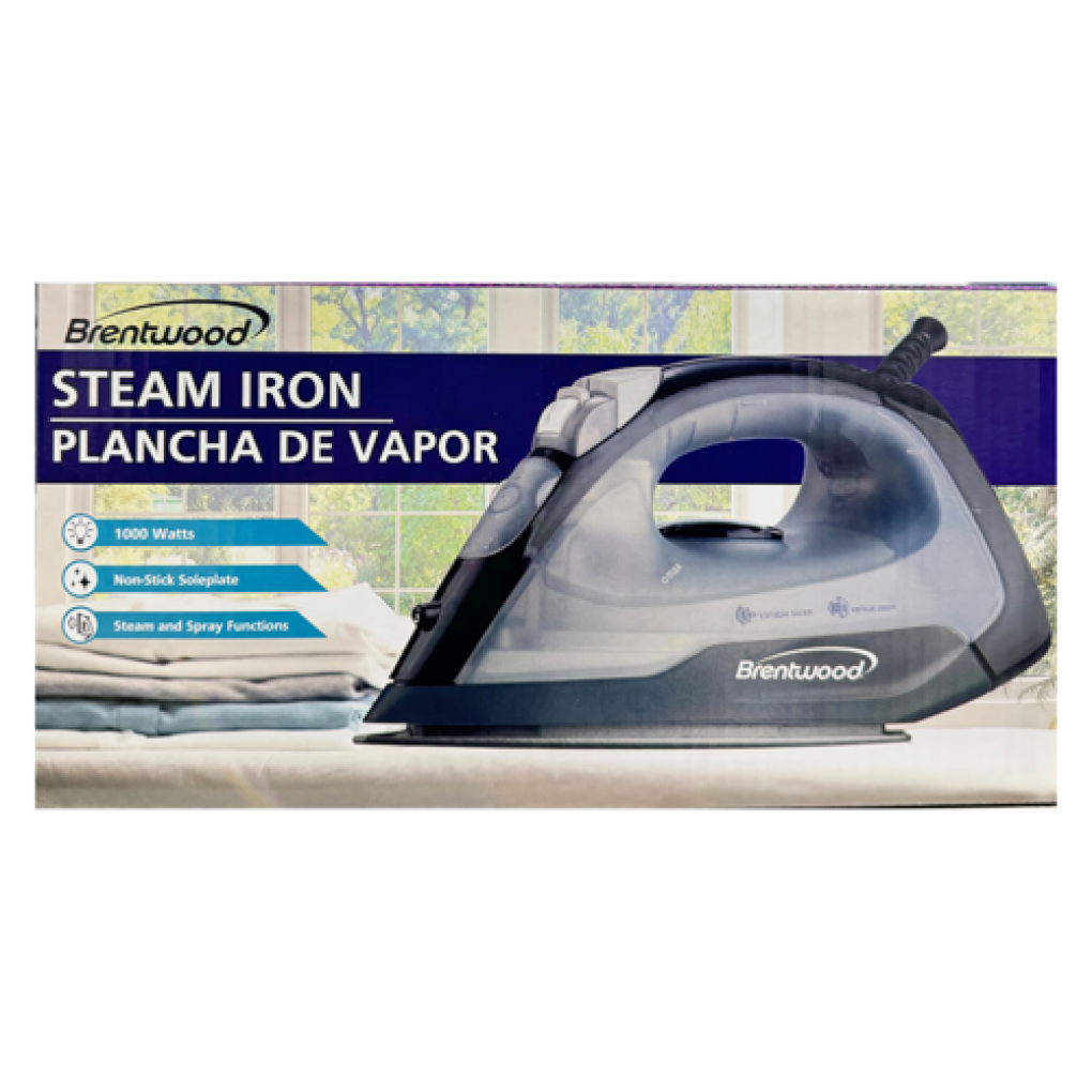 IRON- BRENTWOOD NONSTICK COATING BLACK 1000W STEAM & SPRAY FUNCTIONS