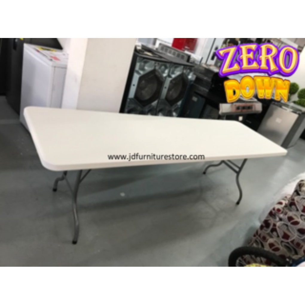 TABLE- 8ft OFF WHITE PLASTIC & METAL FOLDINGTABLE- 8ft OFF WHITE PLASTIC & METAL FOLDINGHY-C244 may refer to an 8-foot solid table made by shaoxing jianye outdoor products co. ltd. The table's specifications are:L: 244 cmW: 76 cmH: 74 cmT: