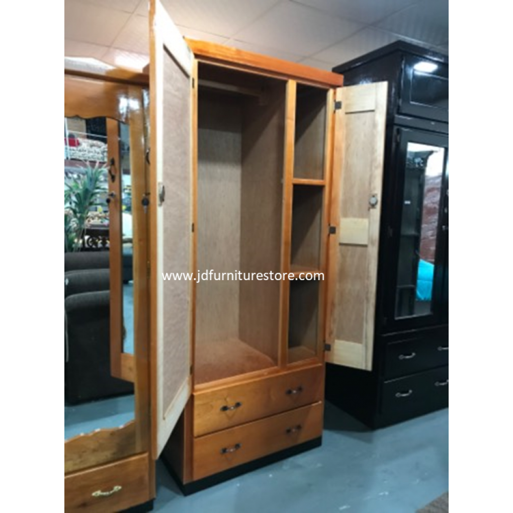 BACHELOR WARDROBE- CEDAR 2 DOOR ( 1 BIG, 1 SMALL SIDE W/SHELVES) 2 DRAWERS 1 MIRROR