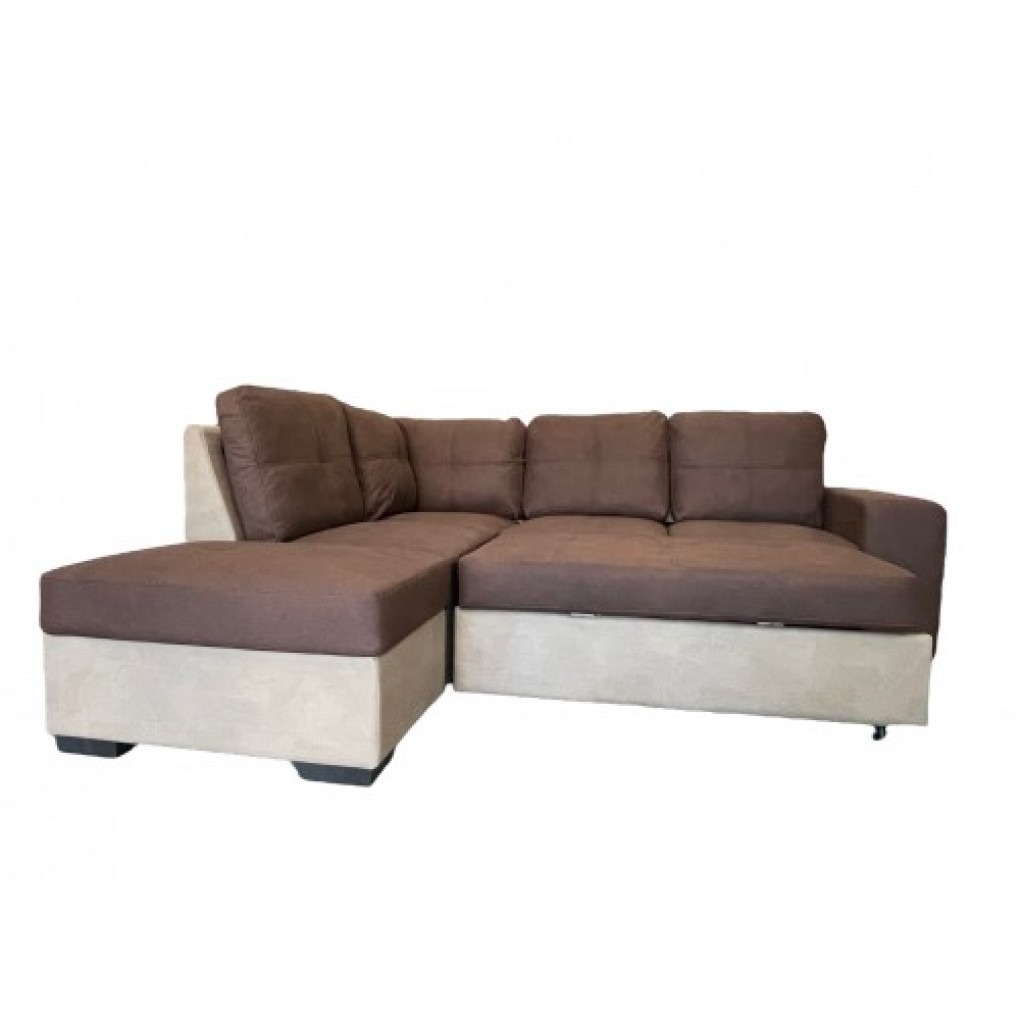 Sofa Bed- Bellini Ii Sectional Brown With Left Chaise Pull Out Bed & Foot Stool With Storage