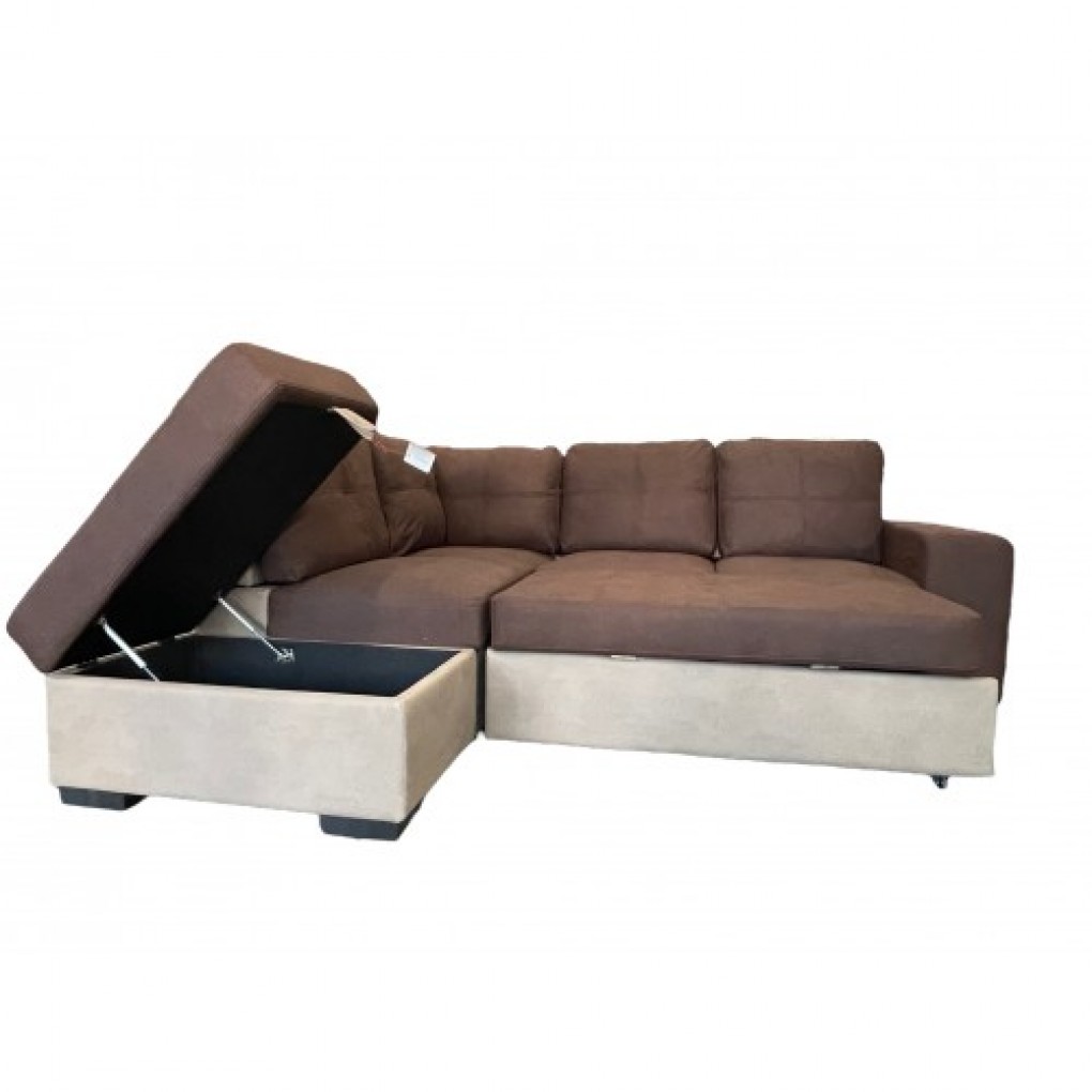 Sofa Bed- Bellini Ii Sectional Brown With Left Chaise Pull Out Bed & Foot Stool With Storage