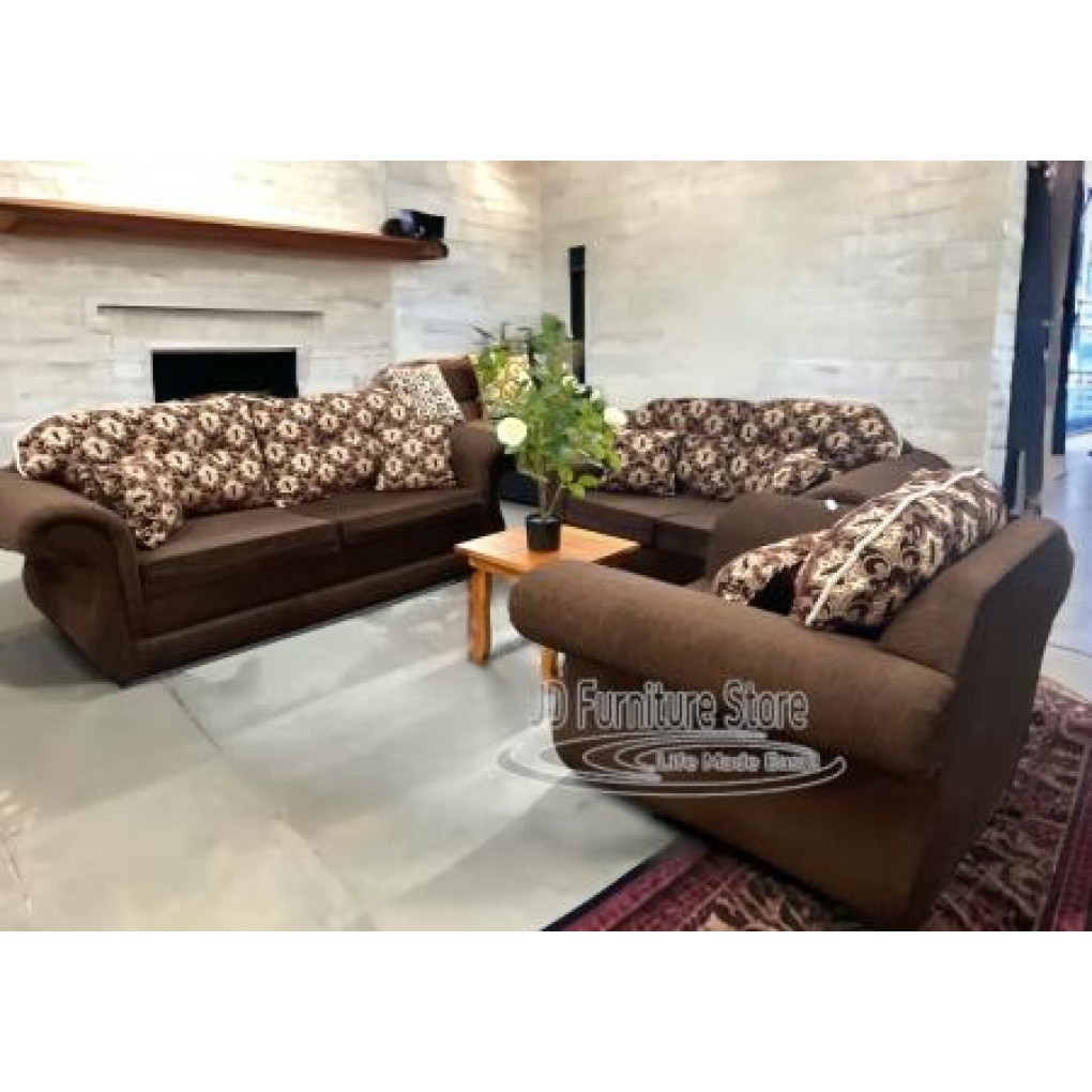 Living Room Set- Vani Dark Brown 1 Pc W/Dark Brown & Gold Pattern Throw Pillows(3,2,1)