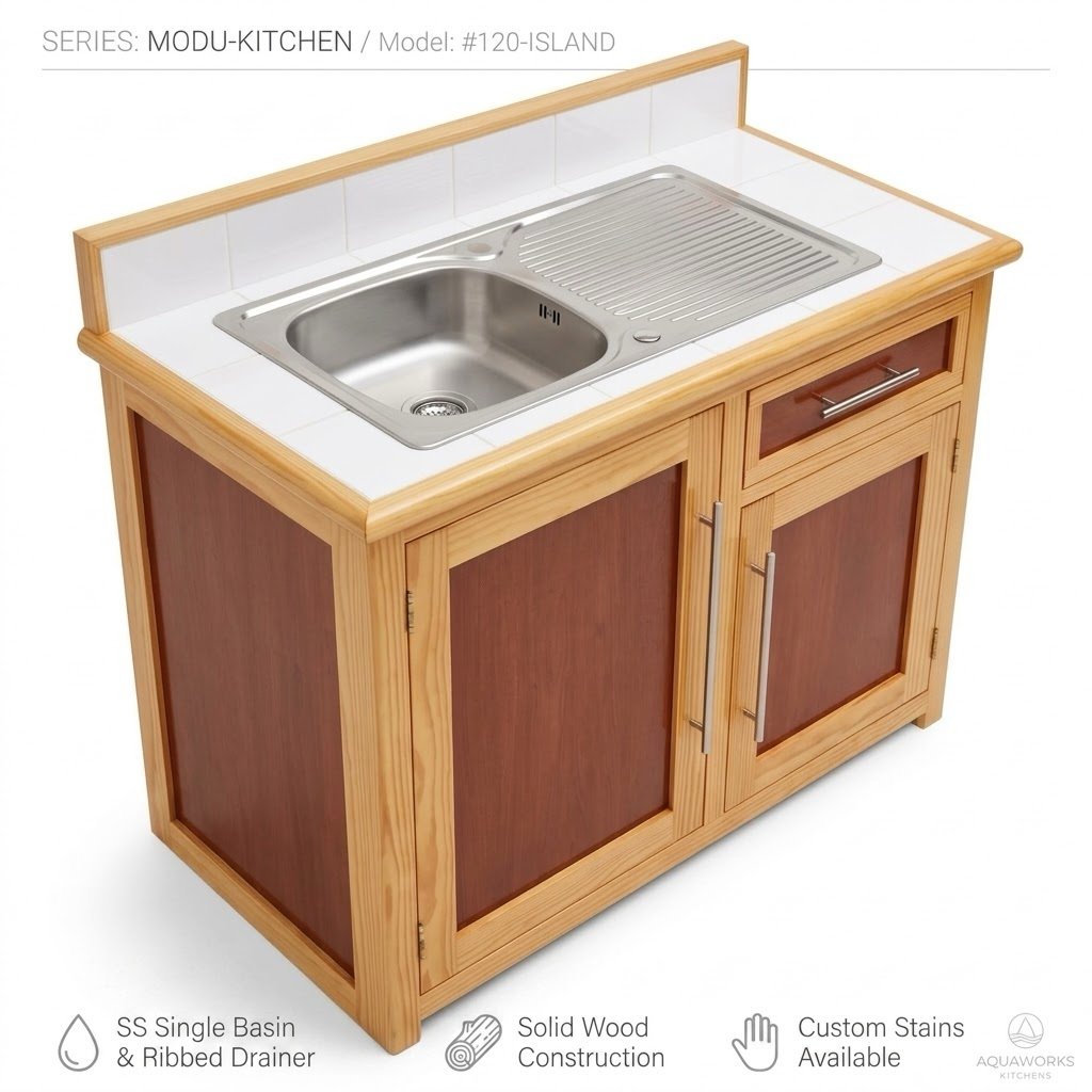 TILE TOP CUPBOARD 4FT SINGLE SINK