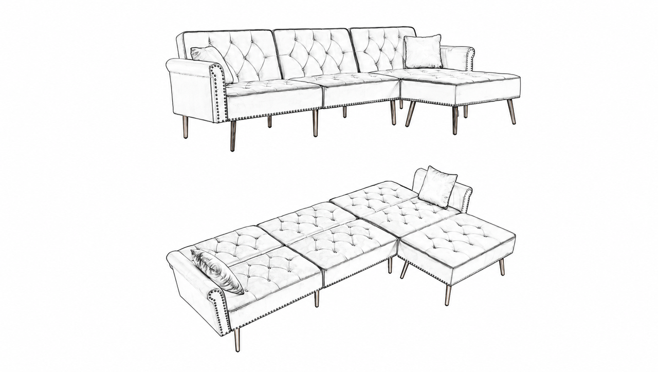 JOHNTE L-SHAPED SLEEPER SOFA W/OTTOMAN BLACK
