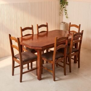 7PC Simp Wood w/ Brown Padded Seats Dining Set