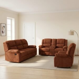 3PC LIVING ROOM SET RECLINER RED BROWN CHENILLE MANUAL